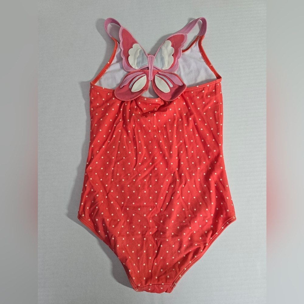 Boden Girls Red Polka Dot One-Piece Swimsuit with Pink Butterfly Back